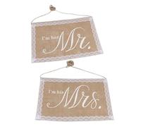Vaguelly Lot de 2 Panneaux Décoratifs « Mr et Mrs » en Toile de Jute Dentelle, Décoration de Chaises pour Mariage, Fiançailles et Fêtes Prénuptiales, Accessoires Légers et Adaptables