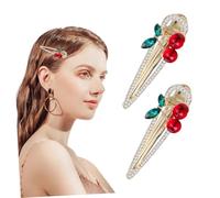 Vaguelly Lot de 2 Pinces à Cheveux Cerise 6,3 Cm Strass Chic pour Fille Tenue Quotidienne Fête Accessoires Coiffure