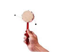 Vaguelly Lot de 2 Tambours Hochets en Peau de Mouton 7 Cm Manche en Bois Rouge, Jouets à Secouer Traditionnels Chinois pour Bébé, Instruments de Musique Éducatifs pour Développement
