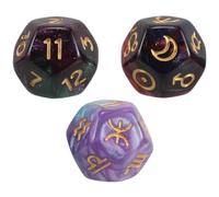 Vaguelly Lot de 3 Dés de Divination Astrologique à 12 Faces en Résine, Design Cosmique Unique, Couleurs Variées, pour Jeux de Société et Lectures de Tarot