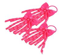 Vaguelly Lot De 3 Élastiques à Cheveux Pom-pom Girls Nœuds Gros-grain 3 Pièces Pour Filles Sportives Saluts D'encouragement Coiffures Queue De Cheval Rouge Foncé