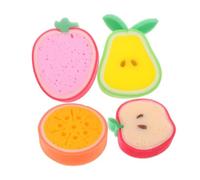 Vaguelly Lot De 4 Éponges à Vaisselle Fruitées Épaisses Petites Éponges à Récurer en Mousse Solide Couleurs Orange Fraise Pomme Poire Polyvalentes Cuisine Et Maison