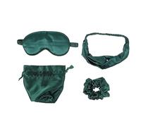 Vaguelly Masque Yeux En Soie Verte Foncée 4 Pièces Bandeau Élastique Doux, Cache-œil Occultant, Bandeau De Maquillage, Paquet De Rangement, Sommeil Profond Et Confort Pour Femme