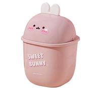 Vaguelly Mini Poubelle de Bureau en Plastique Forme Lapin Rose Couvercle, Résistance à L'usure et Prévention des Odeurs, pour Chambre ou Maison