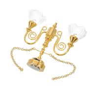 Vaguelly Miniature Lustre Floral Double Tête Doré avec Éclairage LED Vintage pour Maison de Poupée Accessoire Mini Mobilier Salon Plafonnier Électrique Décoratif