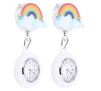 Vaguelly Montres Infirmières Étanches à Clip Rétractable Cadran Large et Couverture Lavable en Silicone, Design Arc-en-Ciel, Lot de 2 pour Médecins et Infirmières