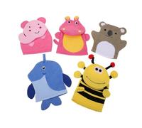 Vaguelly Moufles Exfoliants pour Garçon et Filles 5 Pièces en Coton Composite Motifs Animaux Gommage Doux Bain Toilette Exfoliant Corps