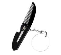 Vaguelly Peigne Pliable Portable Porte-clés et Miroir Ovale, Petit Peigne à Dents Fines pour Hommes, Compact et Léger, pour Voyages et Soins Barbe
