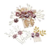 Vaguelly Peignes Latéraux Fleuris Pour Cheveux 4 Pièces Ensemble Violet Décorations Pour Cheveux Mariage Mariée Fleurs Strass Élégant