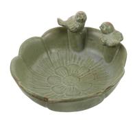 Vaguelly Petit Bain d'oiseaux en Céramique Décorative de Feuille avec Ornement D'oiseau, Utilité Polyvalente et Entretien Facile pour Jardin Extérieur et Cour