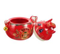 Vaguelly Pot de Stockage du bocaux Pot sucré cuillère à Biscuits bonbonnière Pots à gâteau Treasure Box Contenant Bonbon Pot à thé en céramique récipient à thé Pratique Rouge