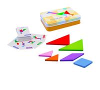 Vaguelly Puzzle Tangram en Bois pour Garçon et Filles, Éducatif en Bois Naturel, 1 Jeu Boîte en Fer et Cartes, Jeu D’éveil Montessori Stimulant Créativité et Réflexion, Apprentissage