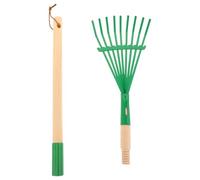 Vaguelly Râteau en Métal Détachable pour Garçon et Filles avec Manche en Bois Outil de Jardinage Multifonctionnel Vert Léger et Solide pour Ramasser Les Feuilles et Activités Plein Air