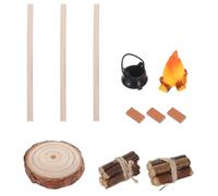 Vaguelly Set Mini Feu de Camp pour Maison de Poupée Kit Miniature avec Tas de Bois Base Rondin Poêle Suspendu Pot Bûches et Briques Accessoires Réalistes pour Décor Micro Camping et
