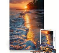 Vagues au Coucher du Soleil sur la Plage Puzzle de 1000 pièces pour Adolescents Jeu de réflexion et de Groupe Découpe de précision pour Les fêtes 38x52cm