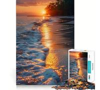 Vagues au Coucher du Soleil sur la Plage Puzzle de 1000 pièces pour Adolescents Jeu de réflexion et de Groupe Découpe de précision pour Les fêtes 38x52cm