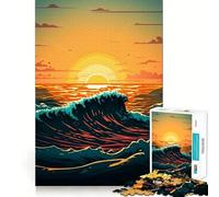 Vagues au Coucher du Soleil sur l'océan Puzzle de 1000 pièces Exercice cérébral Amusant Emboîtement précis sans espaces Activité de Partage et de complicité avec Les Proches (38x26cm)