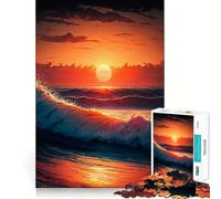 Vagues au Coucher du Soleil sur l'océan Puzzle de 1000 pièces Exercice cérébral Amusant Emboîtement précis sans espaces Activité de Partage et de complicité avec Les Proches (38x52cm)