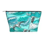 Vagues, Croquis, Mouette, Oiseaux, Trousse de Toilette Trousse de Maquillage Sac à cosmétiques Trousse de Toilette de Voyage Portable
