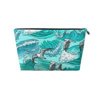 Vagues, Croquis, Mouette, Oiseaux, Trousse de Toilette Trousse de Maquillage Sac à cosmétiques Trousse de Toilette de Voyage Portable