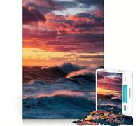 Vagues de l'océan au Coucher du Soleil Puzzle de 1000 pièces pour Adultes pour stimuler la mémoire et se détendre mentalement découpe de qualité supérieure Surprise chaleureuse (38x52cm)
