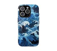 Vagues de l'océan de style japonais dessinées à la main - Coque rigide brillante - Compatible avec iPhone 16 Pro