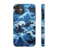 Vagues de l'océan de style japonais dessinées à la main - Coque rigide brillante - Compatible avec iPhone 11