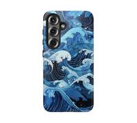 Vagues de l'océan de style japonais dessinées à la main - Coque rigide brillante - Compatible avec Samsung Galaxy S25