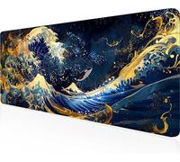 Vagues De L'OcéAn Tapis de Souris 80 x 30 cm Grand Tapis Souris XXL, Bleu Mouse Pad, à Bords Cousus, Base en Caoutchouc Antidérapante, sous Main pour Clavier Pad, Decor Maison, Cadeaux PjY9773 X-V
