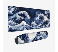 Vagues De L'Océan Tapis de Souris Bleu Tapis Souris XXL 900x400x3mm sous Main Bureau Gaming Accessoire, Mouse Pad avec Bords Surpiqués et Dos Antidérapant, Haute Précision et Vitesse, pour Gamer