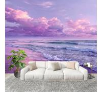 Vagues de Plage de RêVe Papier Peint Photo Intissé Poster Murale Papier Peint 200x140 cm Rose Violet Fresque Murale Anti-poussière, Idéal pour Rénovation ou Décoration Personnalisée