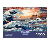 Vagues de Style Japonais Puzzles Jeu De Société Adulte Activités Familiales Stimulantes 1000 Pièces Vague de mer Casse-tête Qualité Premium pour Adultes 70x50cm/1000pcs