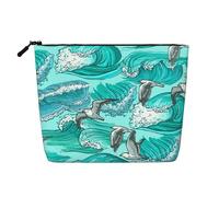 Vagues Esquisse Mouettes Oiseaux,Trousse de Toilette de Voyage Portable, Imitation Lin, en Lin.