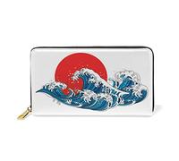 Vagues Japon Mer Soleil Portefeuille Zipper Long Bourse en Cuir Véritable avec Titulaire de la Carte de Crédit pour Téléphone Femmes Fille Hommes