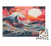 Vagues japonaises Casse-tête 1000 Pièces sans Poussière, Puzzle Difficile défi De Jeu Éduchatif pour Un Moment De Complicité, Cadeau d'anniversaire Parfait 38x26cm/1000pcs