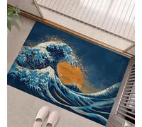 Vagues L'Océan Paillasson Interieur Entree 50 X 80 Cm, Style Ukiyo-E Tapis D'Entrée Antidérapant, Tapis De Sol Absorbantes Bleu Foncé pour Chien, Porte, Couloir