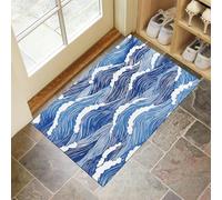 Vagues Océaniques Abstraites Paillasson Interieur Entree 40 X 60 Cm, Style Ukiyo-E Tapis D'Entrée Antidérapant Et Lavable en Machine, Tapis De Sol Absorbantes Bleu pour Chien, Porte, Couloir