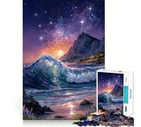 Vagues océaniques sous Un Ciel étoilé Puzzle 1000 pièces pour Adultes Défi cérébral Jeu Anti-Stress Décoration Murale Transparente (38x52cm)