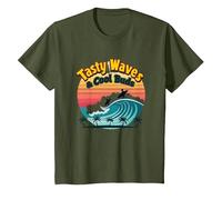 Vagues savoureuses et bourgeons Cool : Ambiance rétro de Plage de Surf T-Shirt, Enfant, Olive, 4 Ans