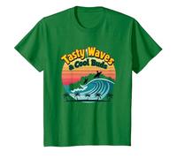 Vagues savoureuses et bourgeons Cool : Ambiance rétro de Plage de Surf T-Shirt, Enfant, Vert Kelly, 2 Ans