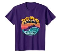 Vagues savoureuses et bourgeons Cool : Ambiance rétro de Plage de Surf T-Shirt, Enfant, Violet, 2 Ans