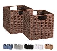 Vagusicc Lot de 2 grands paniers de rangement en osier tissés à la main avec poignées pour étagères, 22,9 cm, pour organiser le garde-manger, la chambre à coucher, marron