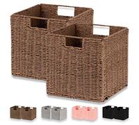 Vagusicc Lot de 2 paniers de rangement en osier en corde de papier tissée à la main pour l'organisation, bacs de rangement pliables, grand panier de rangement en osier de 27,9 cm, paniers de rangement