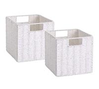 Vagusicc Lot de 2 paniers de rangement en osier tissés à la main pour organisation, bacs de rangement pliables, paniers de rangement en osier pour étagères et décoration, organiseur de placard carré,