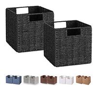 Vagusicc Lot de 2 paniers de rangement tissés en osier pour étagères, paniers de rangement pliables avec poignées pour organiser le garde-manger, la chambre à coucher, 22,9 cm, noir