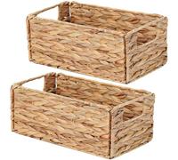 Vagusicc Wicker Storage Basket, Set of 2 Hand-Woven Storage Baskets for Organizing, Small Wicker Basket for Toilet Paper, Foldable Cube Organizer Bins for Shelves and Bathroom (Water Hyacinth)