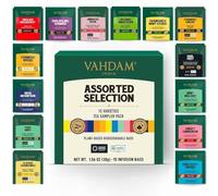 VAHDAM, Assortiment de thés (15 saveurs, 15 sachets) Coffret dégustation | Thé noir, thé vert, thé Oolong, Chai, tisanes | Coffret assortiment de thés | Cadeaux de Noël