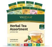 VAHDAM, Coffret Découverte de Tisanes Assorties (18 sachets de thé, 9 saveurs) | Sans caféine, Sans OGM | Double infusion, sachets de thé emballés individuellement | Assortiment de tisanes
