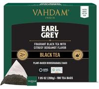 VAHDAM, Earl Grey Citrus Thé Noir (100 Sachets De Thé Pyramid) Thé Noir Mélangé À De L'huile De Bergamote | Directement De La Source En Inde | Infusion Chaude/Glacée