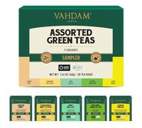 VAHDAM, Échantillon De Thé Assortis Vert - Coffret Cadeau De Thé (5 Saveurs, 20 Sachets De Thé) Coffret D'Infusion De Thé Avec De Thé Vert | Sachet Pyramide | Cadeau Pour Femme et Homme